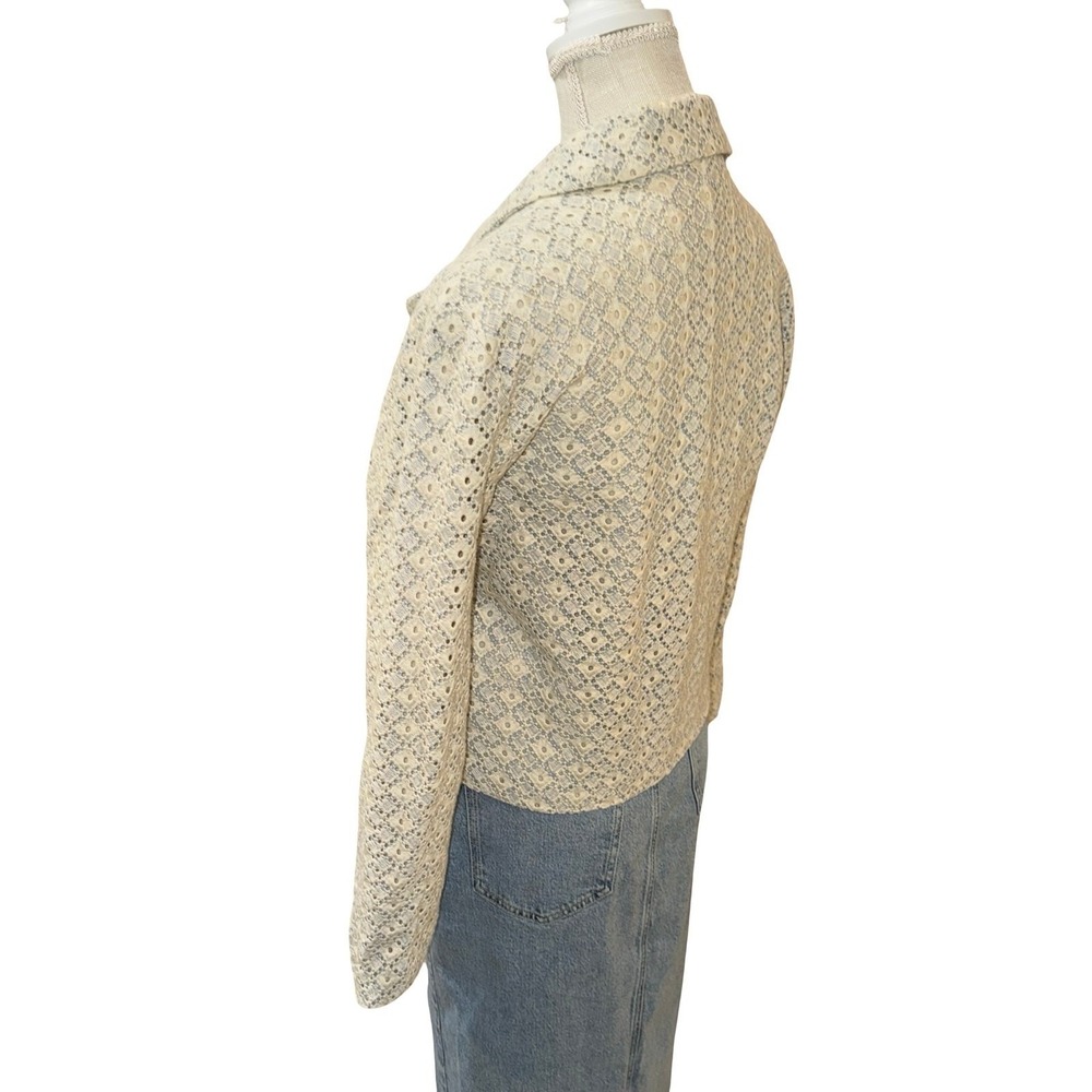 Dolan Moto Jacket Womens Medium Cream Blue Eyelet Lace Cotton Biker Zip - Picture 10 of 12
